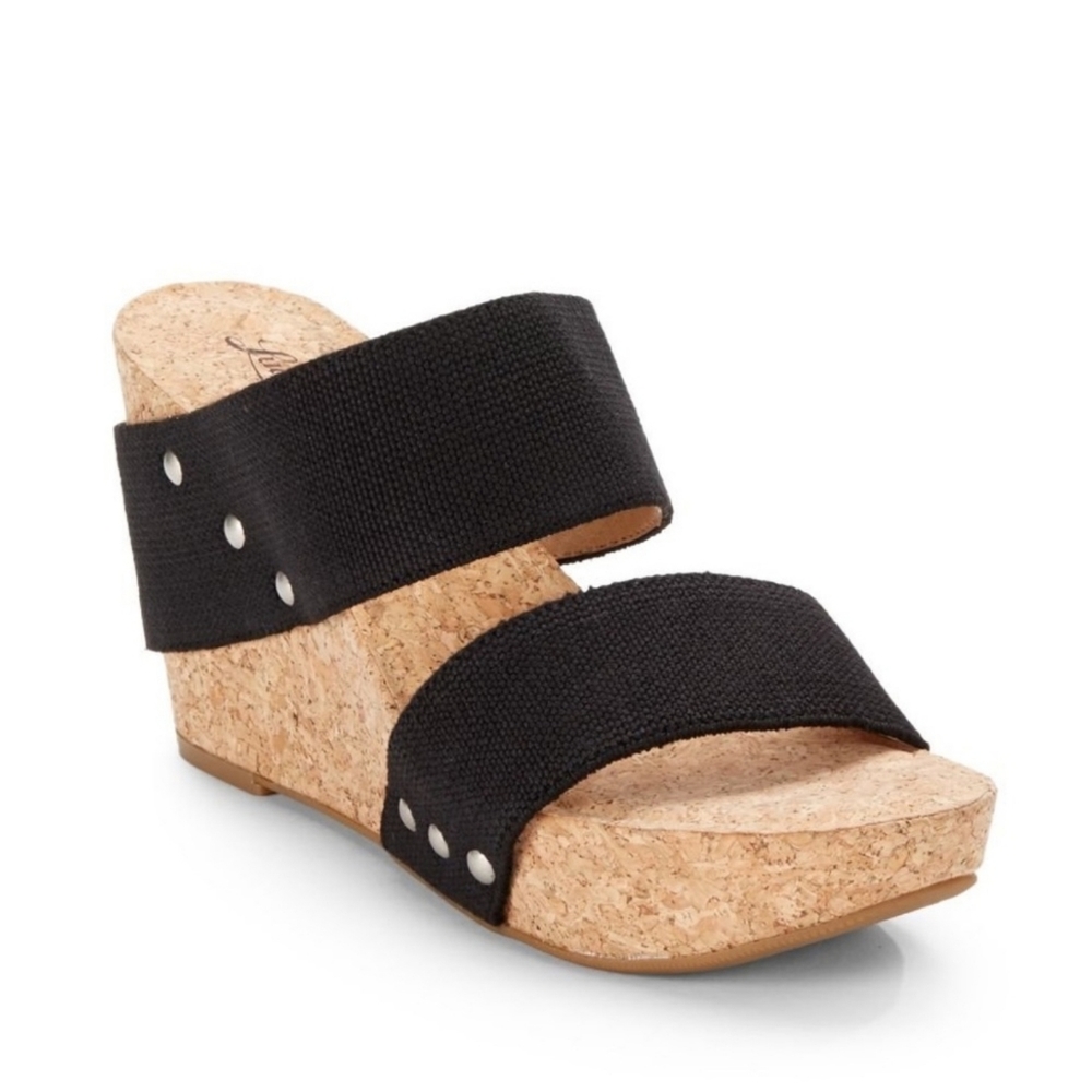 Lucky Brand Black Magnolia Cork Wedge Strappy Sandals 8.5